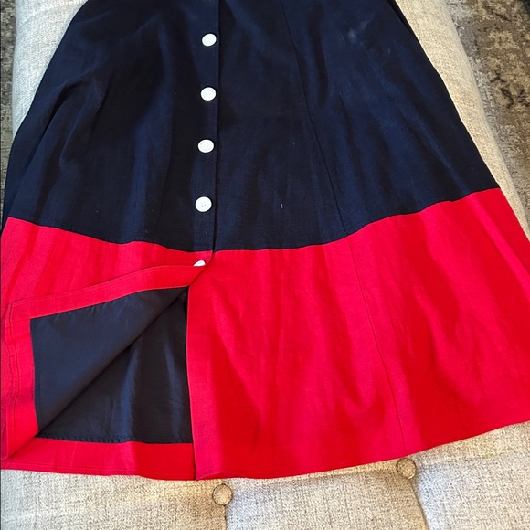 1901 COLOR BLOCK LINEN BLEND RED BLUE WITH POCKETS MIDI SKIRT SZ8 - Picture 10 of 10